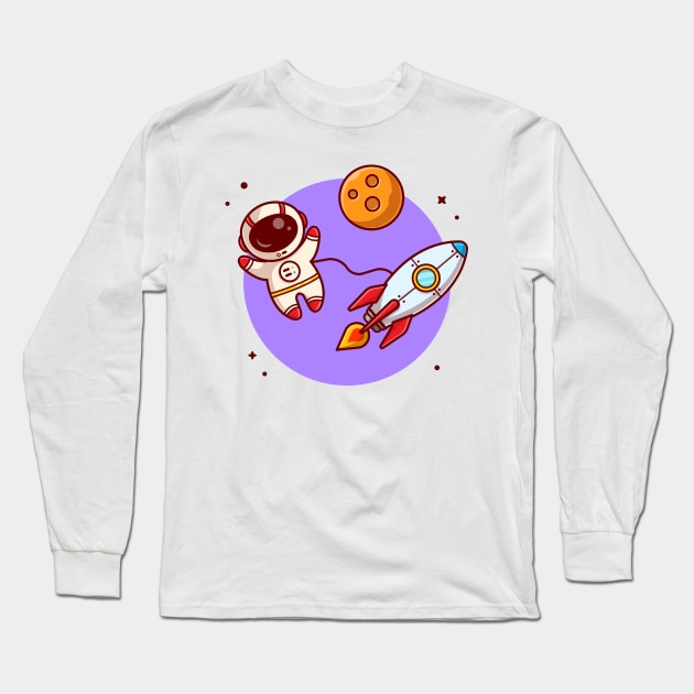 Cute Astronaut Floating With Rocket On Space Cartoon Vector Icon Illustration Long Sleeve T-Shirt by Catalyst Labs